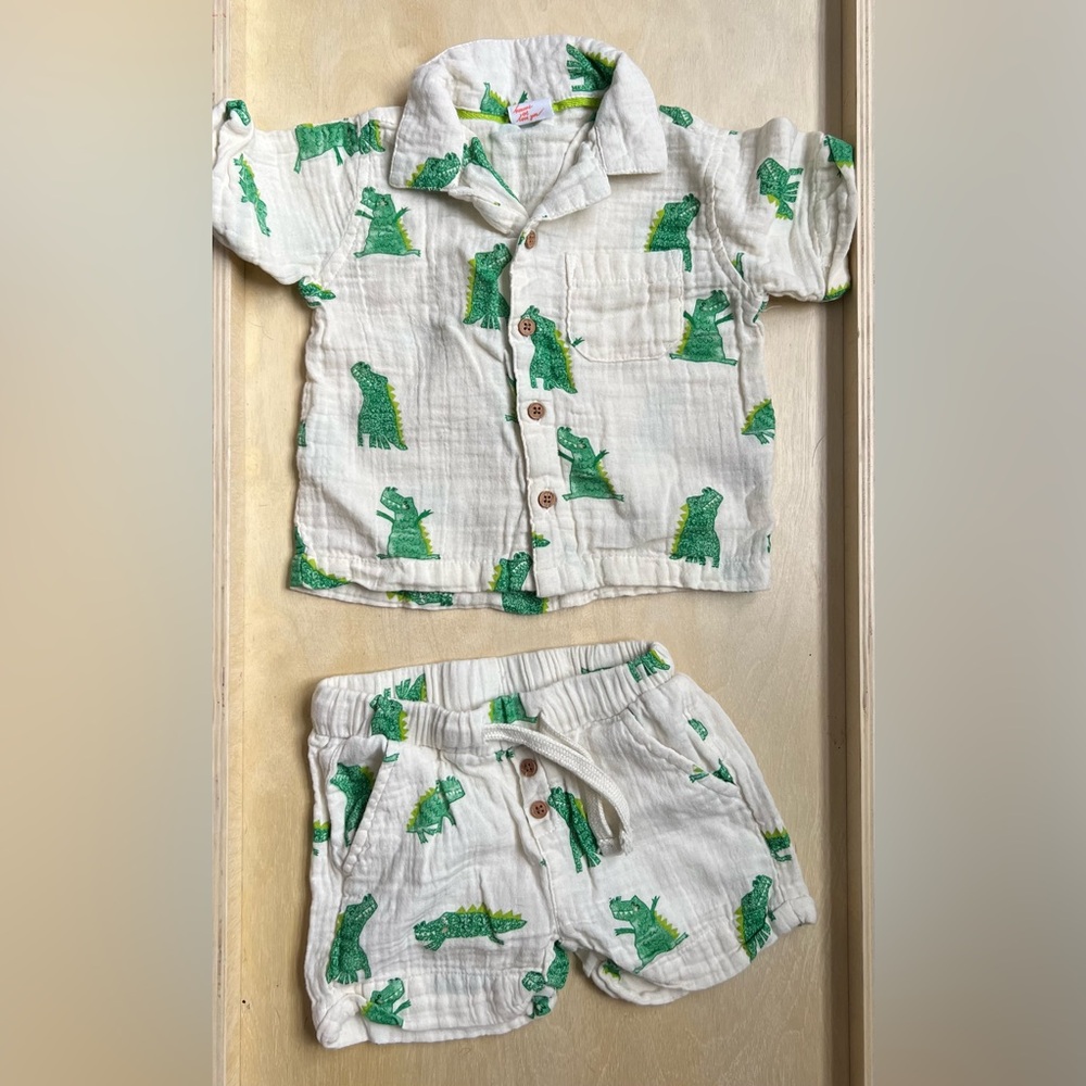 HEMA Baby Dinosaur Muslin Shirt Shorts Set 6-9M EU 74 NWT